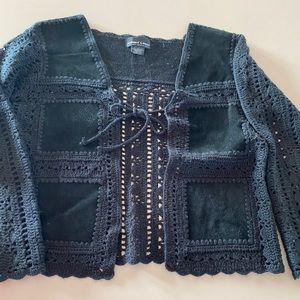 Boho Suede & Shands Crocheted Tie Sweater